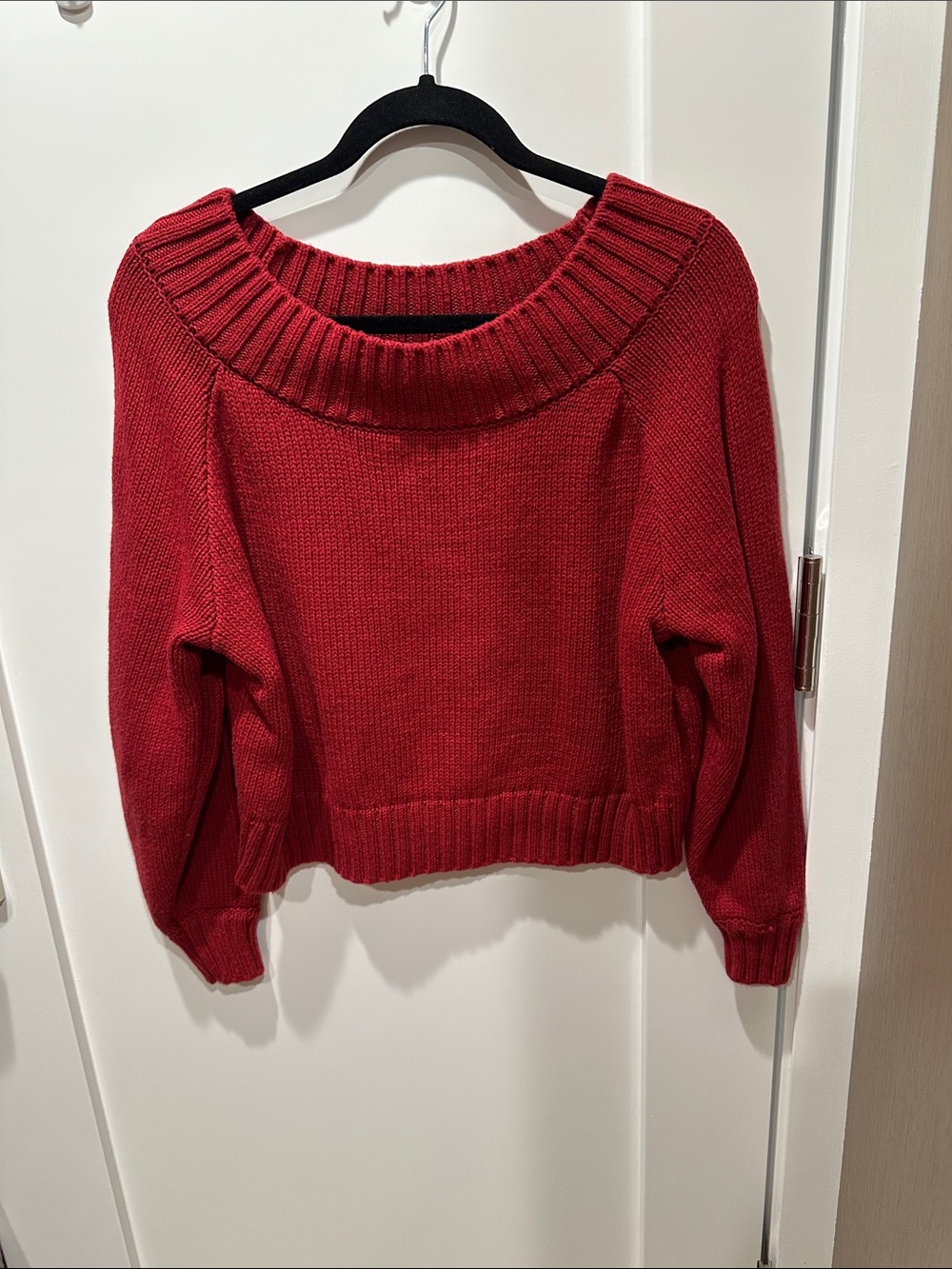 Carbon38 Crimson Off-the-Shoulder Ribbed Sweater